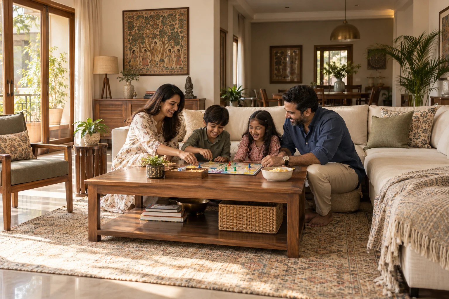 Parents and children enjoying time together in a beautiful home