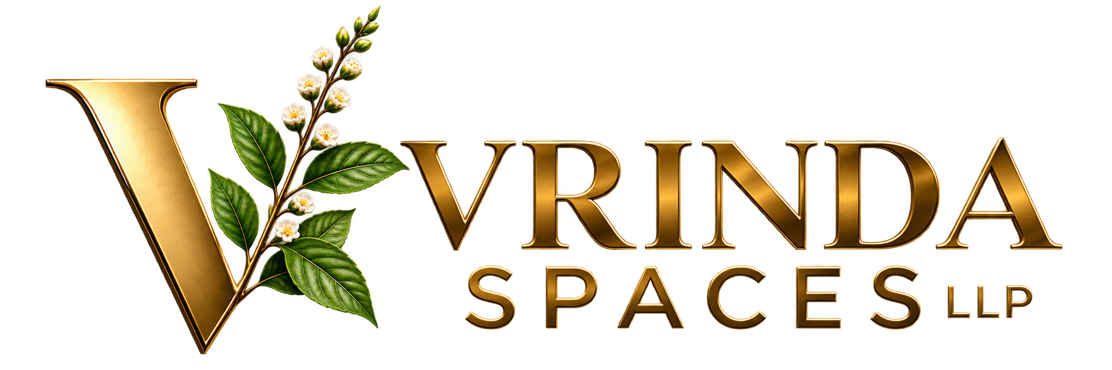 Vrinda Spaces LLP — gold V with green botanical leaves